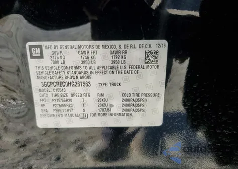 2017 Chevrolet Silverado C1500 Lt z USA, uszkodzony, nr VIN 3GCPCREC0HG267563